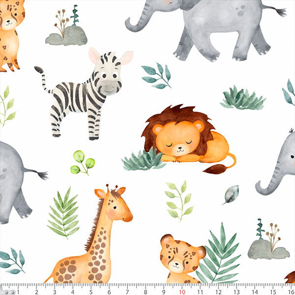 Tecido Tricoline  Estampado  Animais da Savana Infantil Costura Ateliê Pano Bolsa DIY Artesanato