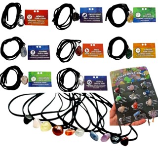Colar Pedras Naturais 12 Signos Pingente de Cristais Signo Zodíaco Pedras Coloridas Cordão Preto em Oferta na Shopee