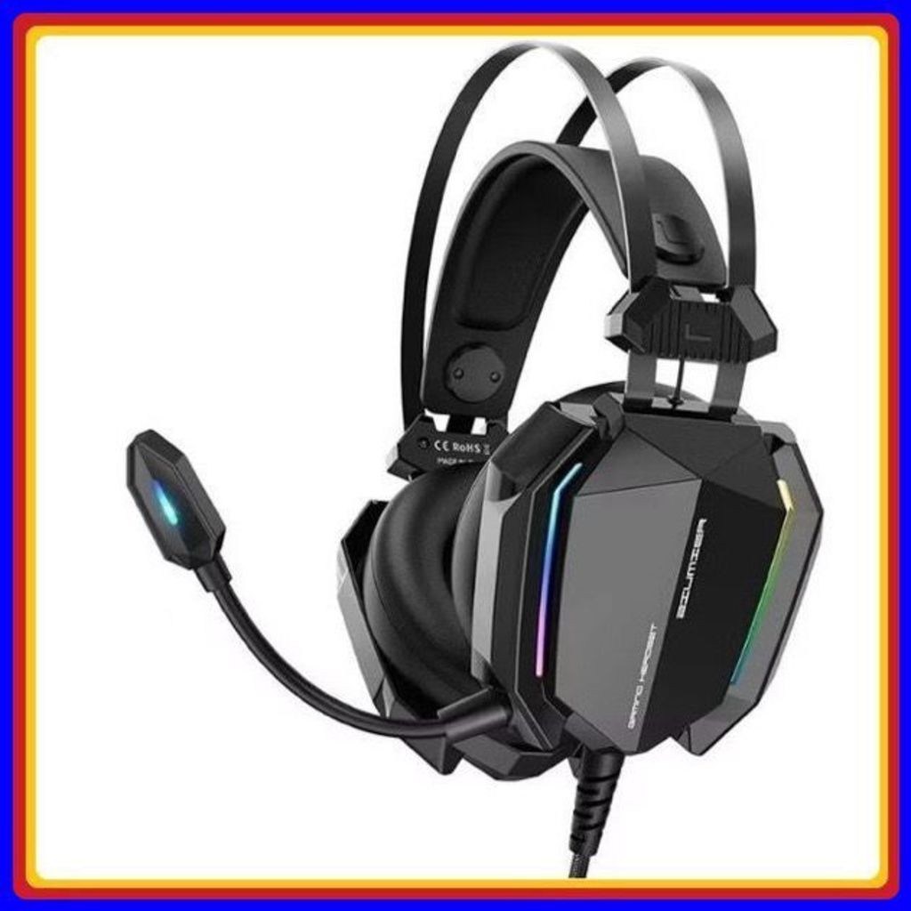 Fone de ouvido para jogo PC Headset Gamer RGB Pro com Microfone e Ajuste de Volume+Cabo P2 para 2 P2