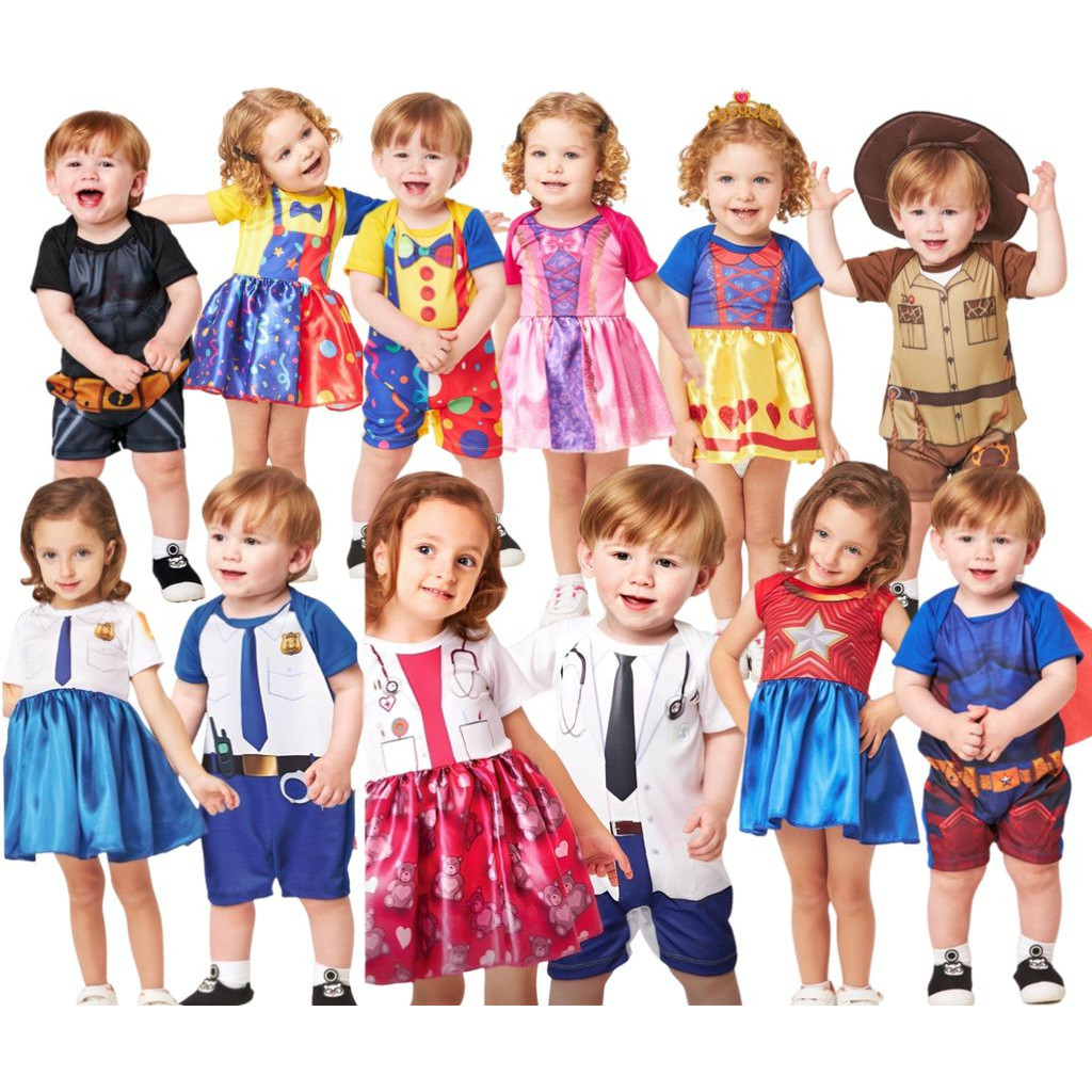 Fantasia De Bebe Infantil Palhaço Policial Princesas Herois