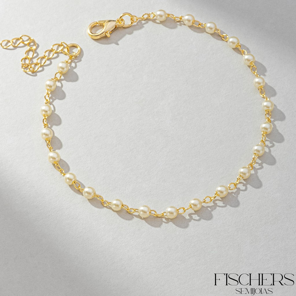 Pulseira de Pérolas Banhada a Ouro 18k Delicada Elegante Feminina - Fischer Semijoias em Oferta na Shopee