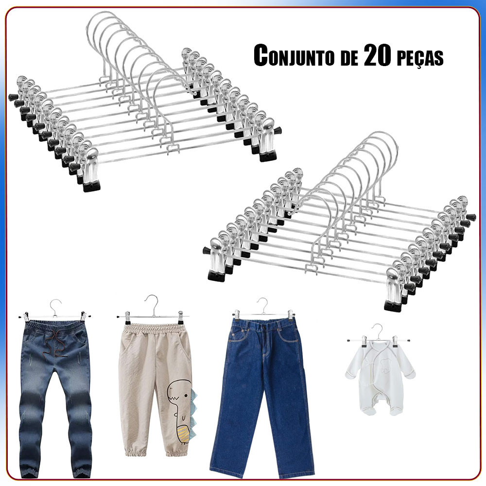 Cabide de metal alumínio com presilhas aço cromado para saia calças bermuda bluzinha fino resistente