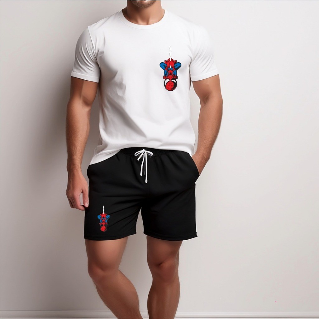 conjunto kit Camiseta camisa e Short Tectel Conjunto Masculino Homem Aranha Spider Desenho  Básico Premium Lançamento