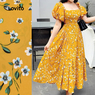 (NEW) Lovito Vestido Boho com Zíper para Primavera/verão Vestido Amarelo para mulheres LBL29324 em Oferta na Shopee