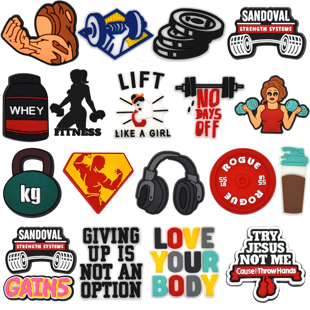 Encantos de Sapatos 18 Estilos de Decorações da Série Fitness Acessórios de PVC com Botão e Pingentes de Sandálias com P