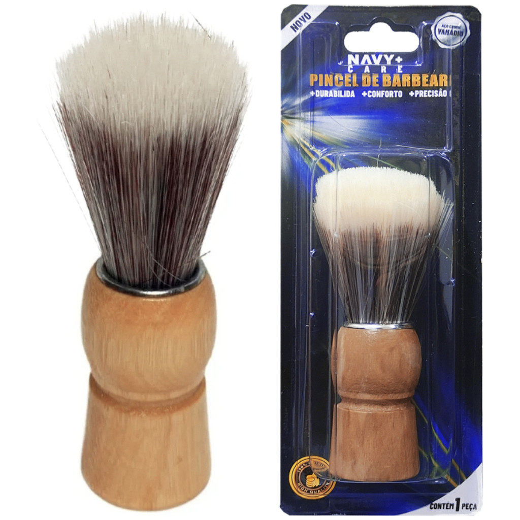 Pincel De Barbear Barba Cabo De Madeira Cerdas Macias Navy em Oferta na Shopee