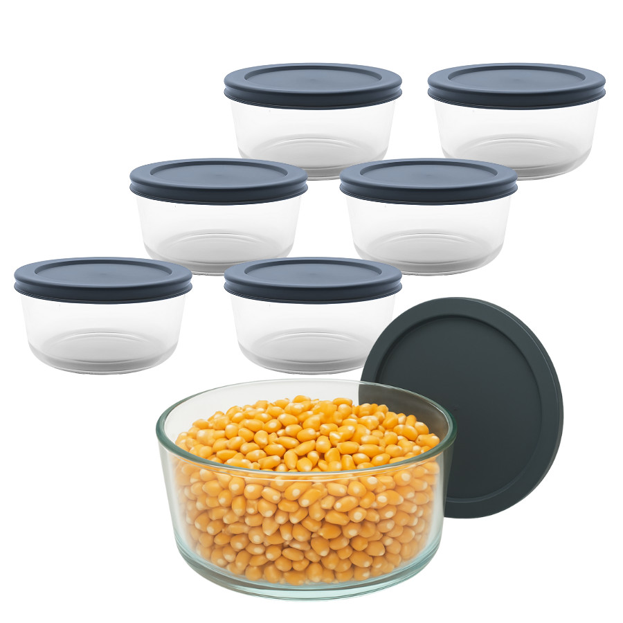 Kit 12 Pote de Vidro Redondo Bowl C/ Tampa Hermética Marmita Vedação Fit 460mL em Oferta na Shopee