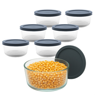 Kit 12 Pote de Vidro Redondo Bowl C/ Tampa Hermética Marmita Vedação Fit 460mL em Oferta na Shopee