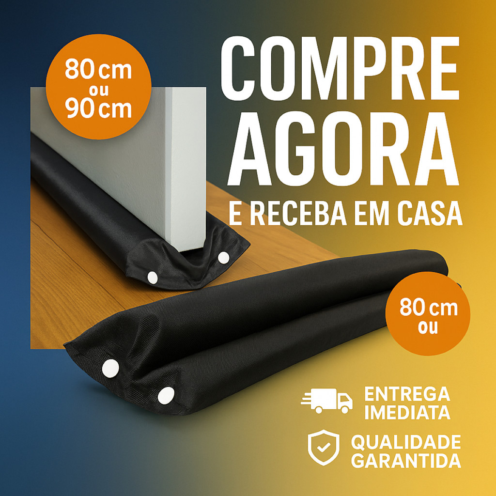 Protetor de Porta Veda Porta Rolinho Duplo Ajustável Preto 80cm Bloqueia Entrada de Ar, Claridade, Poeira e Insetos