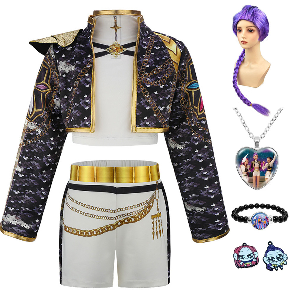 Demônio Rumi Caçadores Cosplay Traje 3 Pçs Terno Menina Pop Cantores Halloween Vestir-Se Carnaval Festa Conjunto De Roup em Oferta na Shopee