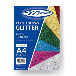 Papel adesivo glitter A4 180g pacote com 10 folhas Menno em Oferta na Shopee