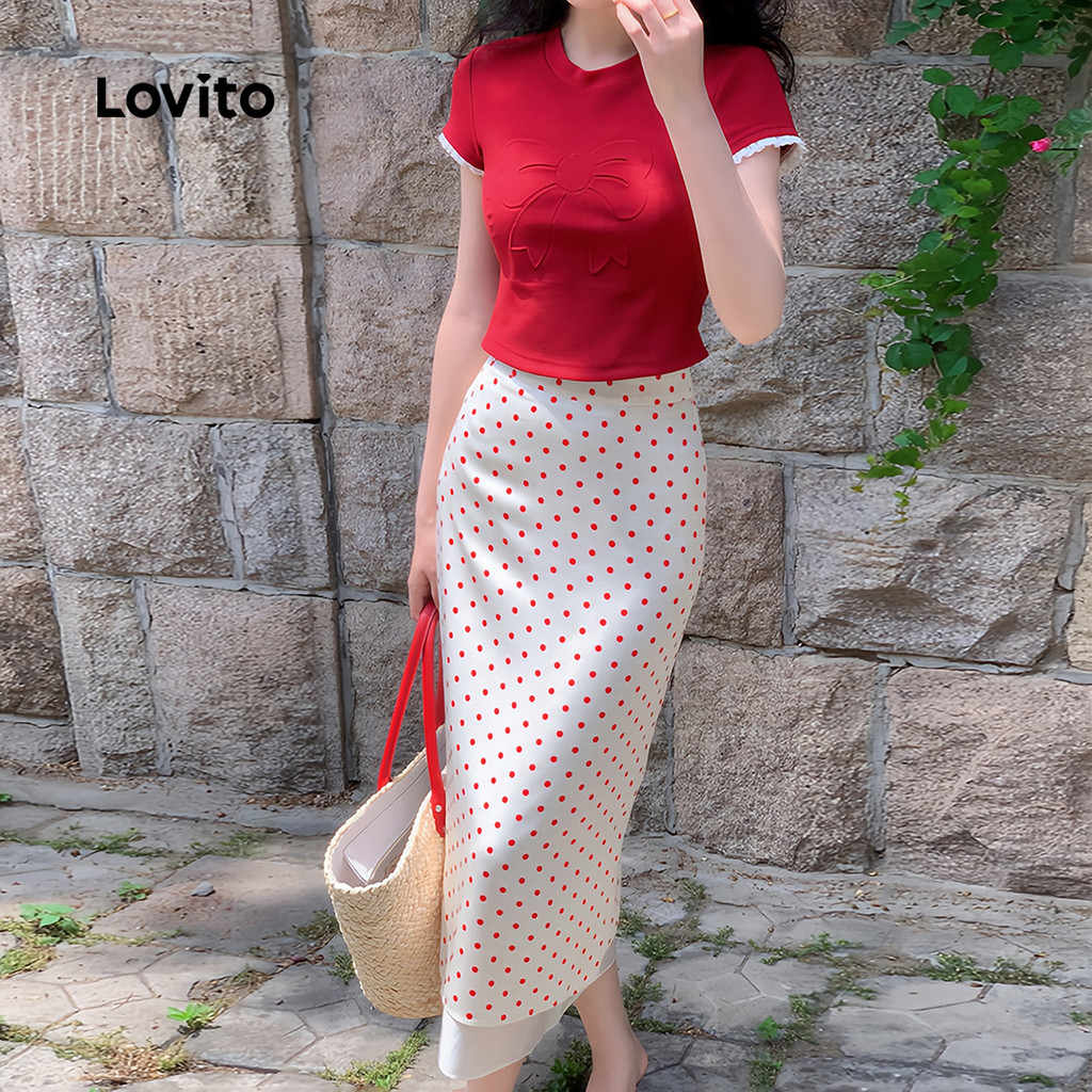 Detalhes do Lovito Saias Femininas 2 Em 1 Casual Em Tecido Branco Para Primavera/Verão L139AD042