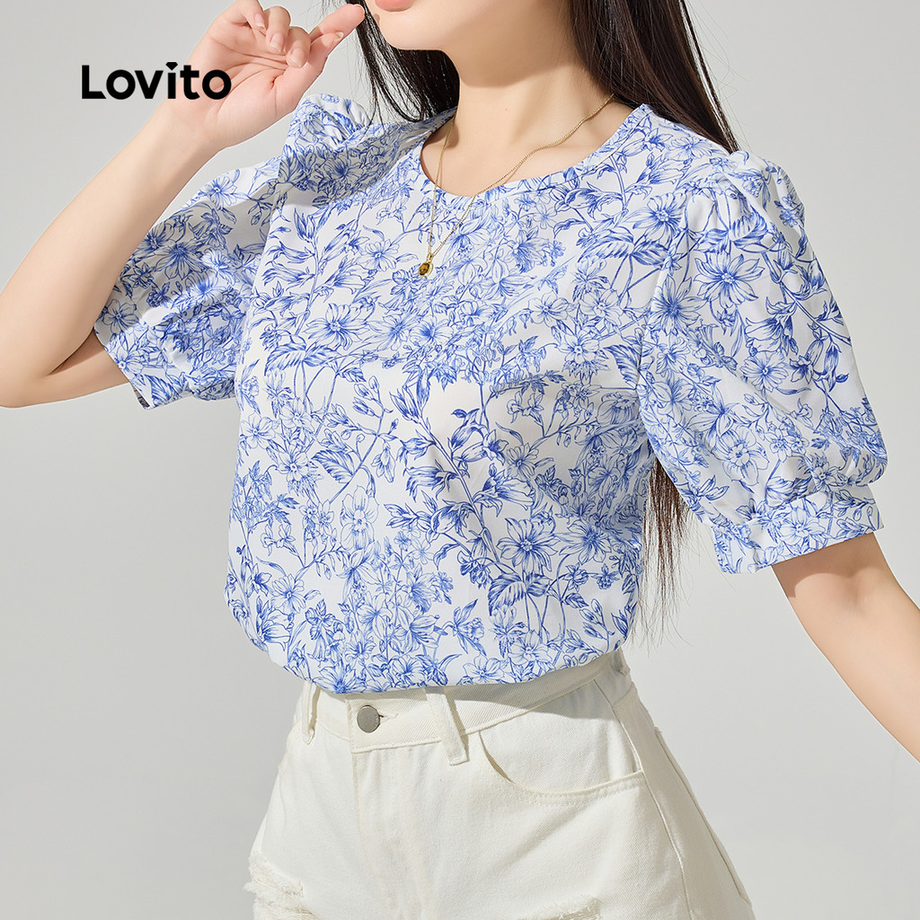 Detalhes do Lovito Blusa Boho Ditsy com botões florais para mulheres L123ED183