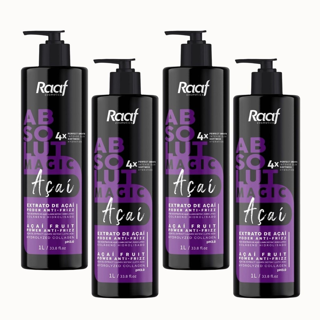 Atacado Kit 4 Selante Capilar Progressiva Profissional Poder Anti-Frizz Matizador Absolut Açaí Raaf – 1L