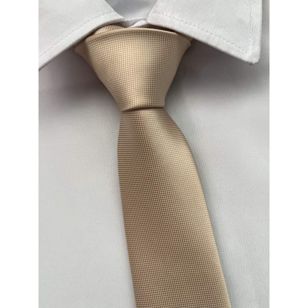 Gravata Slim Creme Champanhe Quadradinho- 1200 Fios