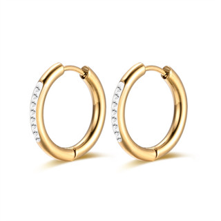 Brinco de Argola em Aço Inoxidável Dourado com Zircônias – Espessura 2.5 mm / Diâmetro Interno 8 mm • 10 mm • 12 mm em Oferta na Shopee
