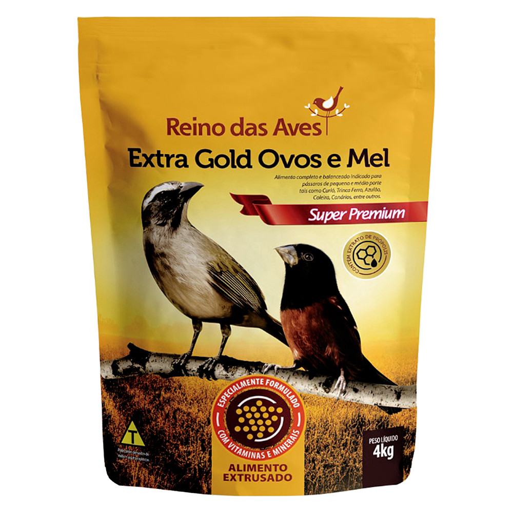 Ração Reino das Aves Extra Gold Ovos e Mel 4kg para Pássaros Curió Trinca-ferro Azulão Coleira Canário