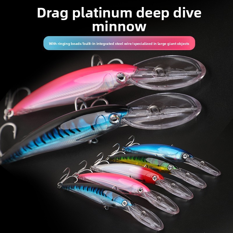 Placa de língua grande ataque profundo arrastando minnow mar pesca grande minnow 80g/22.5CM prata carpa Ma tubarão fumaç