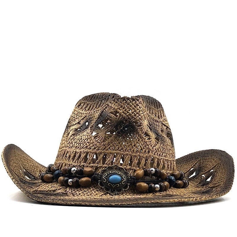 Chapéu de palha ocidental cowboy país chapéu feminino/masculino Retro cowboy chapéu de alta qualidade cowboy cavaleiro c