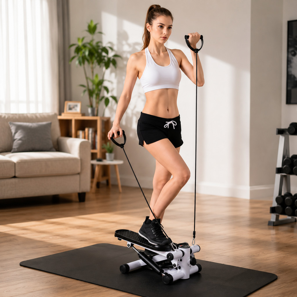 Mini Stepper Step simulador de Caminhada Ginástica com Elástico regulagem intensidade Visor LCD