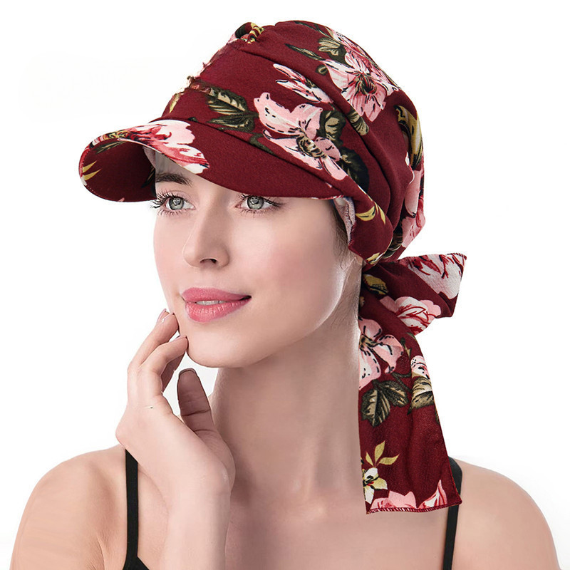 Boné de beisebol com estampa de leopardo, chapéu de aba larga, lenço de cabeça, padrão floral, lenço elástico, touca par