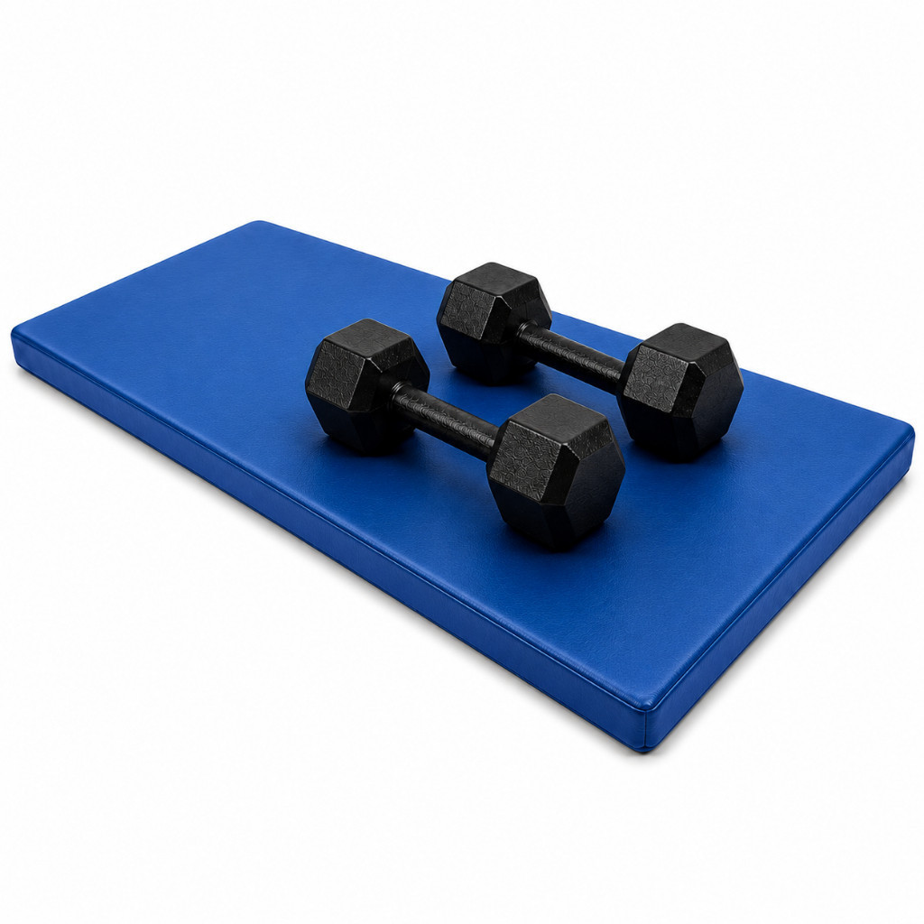Desconto -Oferta Kit Par Halter Sextavado 5kg + Colchonete Academia Azul | Musculação e Exercícios em Casa | Resistente 