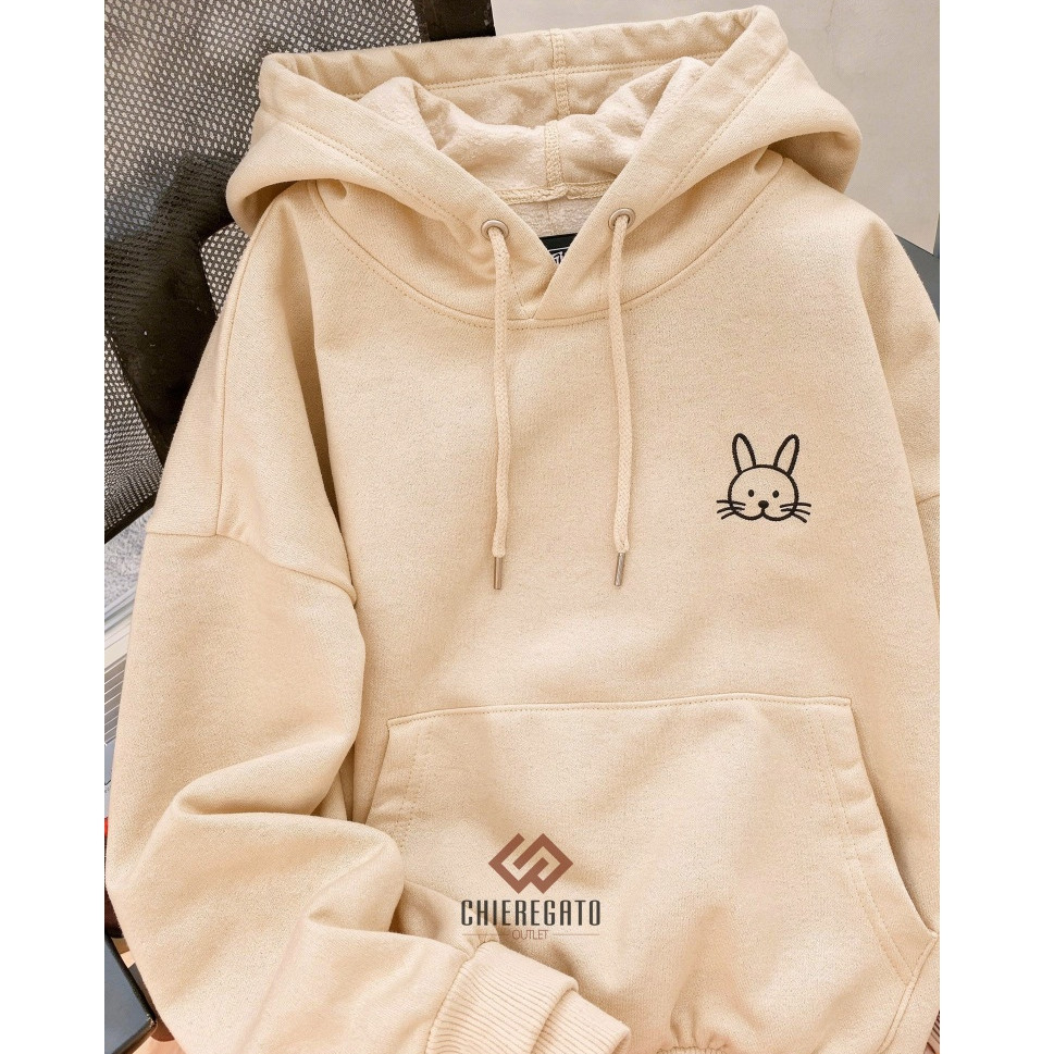 Moletom com Capuz Feminino, Estampa Minimalista Coelho Coelhinho Fofo no Peito Confortável Inverno