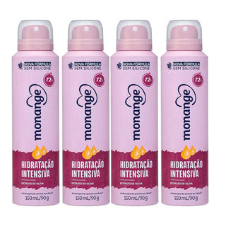 Kit Desodorante Aerossol Monange Feminino Hidratação Intensiva 150ml - 4 Unidades
