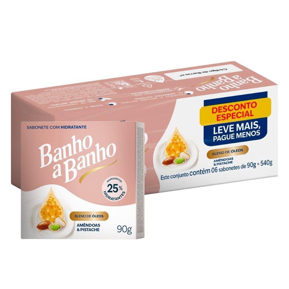 Sabonete Hidratante Banho a Banho Amêndoas e Pistache 90g - Leve Mais Pague Menos - Embalagem com 6 Unidades