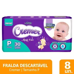 Fralda Descartável Cremer Magic Care Jumbo Tamanho P - 8 Pacotes com 30 Tiras - Total 240 Tiras