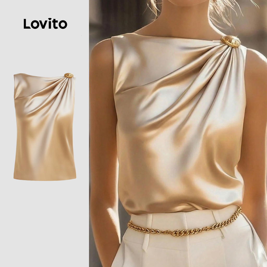 (New Arrival) Lovito Top Assimétrico Elegante Champagne Feminino para primavera/verão LK5LD110
