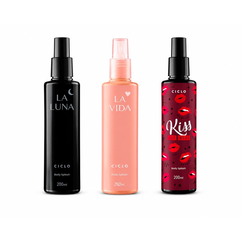 KIT CICLO BODY SPLASH LA LUNA  200ML + BODY SPLASH LA VIDA 200ML + BODY SPLASH KISS YOU MORE 200ML
