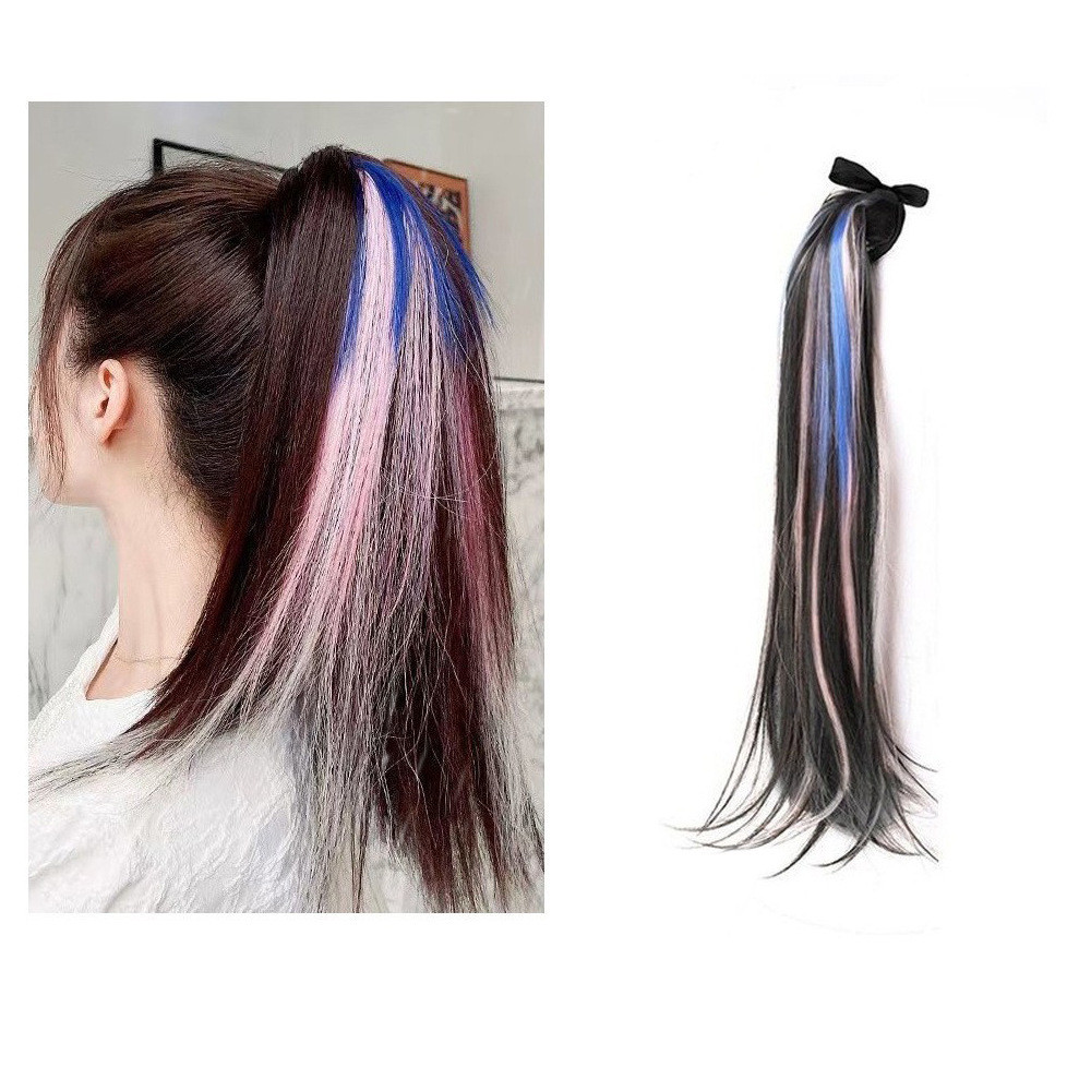 Peruca de rabo de cavalo Luo Xuan longo cabelo encaracolado peruca cinta colorido falso escolher estilo duplo rabo de ca