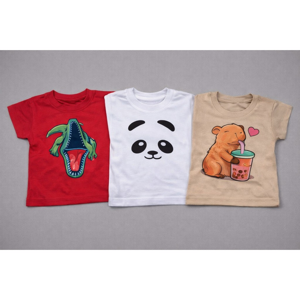 Kit 3 Camisetas Infantil Menino Blusa Crianca Estampa Panda Monstro Capivara Algodao Roupa Basica Casual Promocao