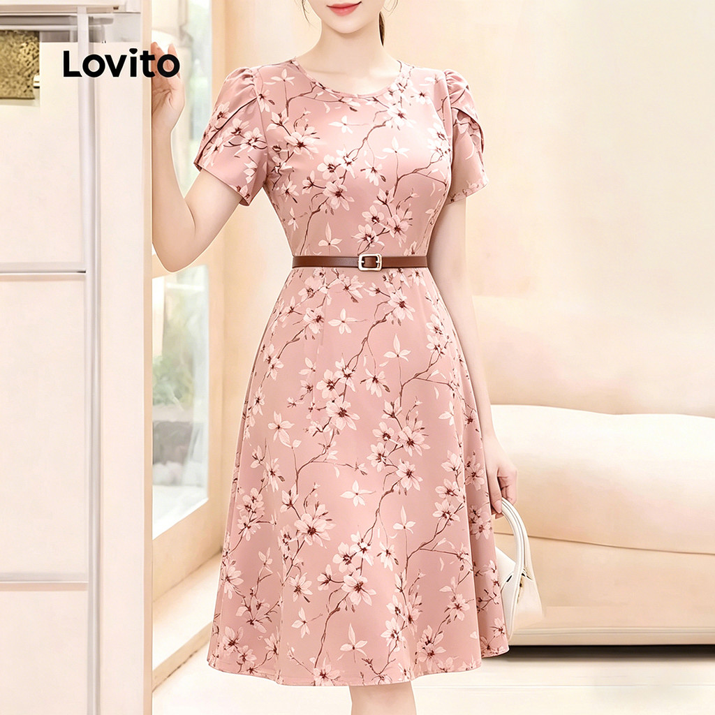 Lovito Vestido Elegante com Estrutura de Linhas e Flores Rosa para mulheres L195AD284 · foto 2