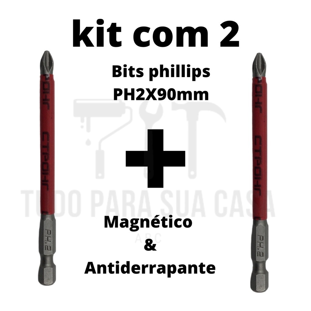 Jogo Bits Com imã PH2x90MM Usado em Parafusadeira ou Furadeira - 2UNI