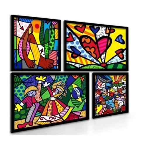 Quadros Decorativos Romero Britto Kit Quatro Telas