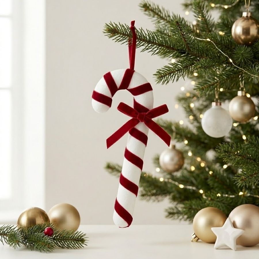 Enfeite Para Pendurar de Natal - Bengala Doce - Veludo - 17cm - 1 unidade - Rizzo