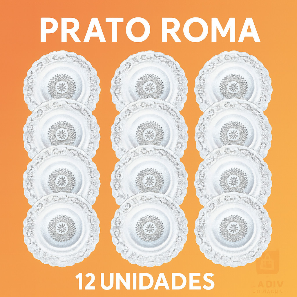 Kit 12 Pratos de Vidro Egipcio – Prato / Sobremesa / Frutas / Bolo / 20cm