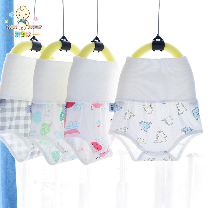 Bebê cintura alta calcinha de proteção da barriga 1 malha de algodão puro verão estilo fino bebê crianças cuecas calças