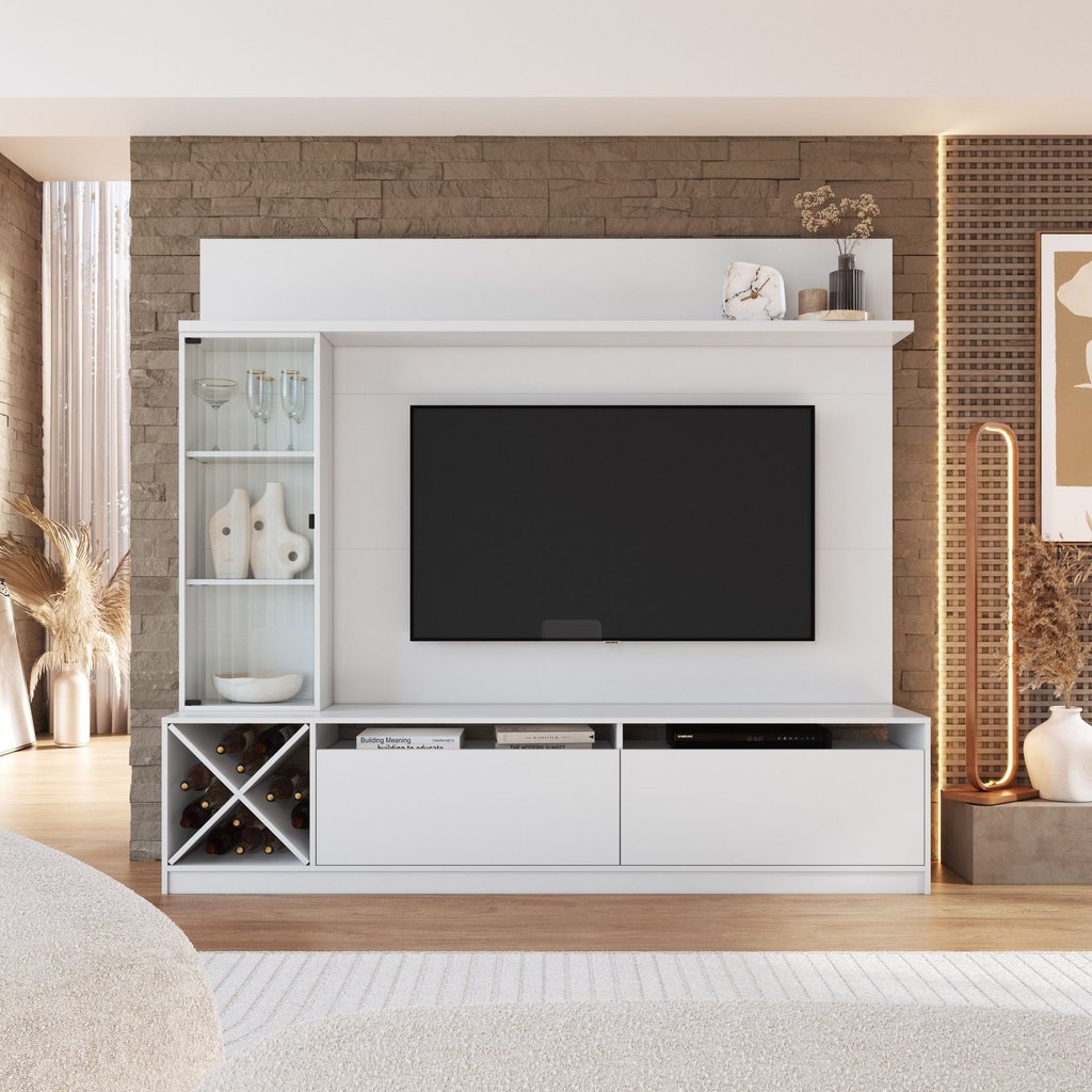 Estante para TV e Home Theater até 60 Polegadas 200cmx180cm 1 Porta de Veneza Branco Branco