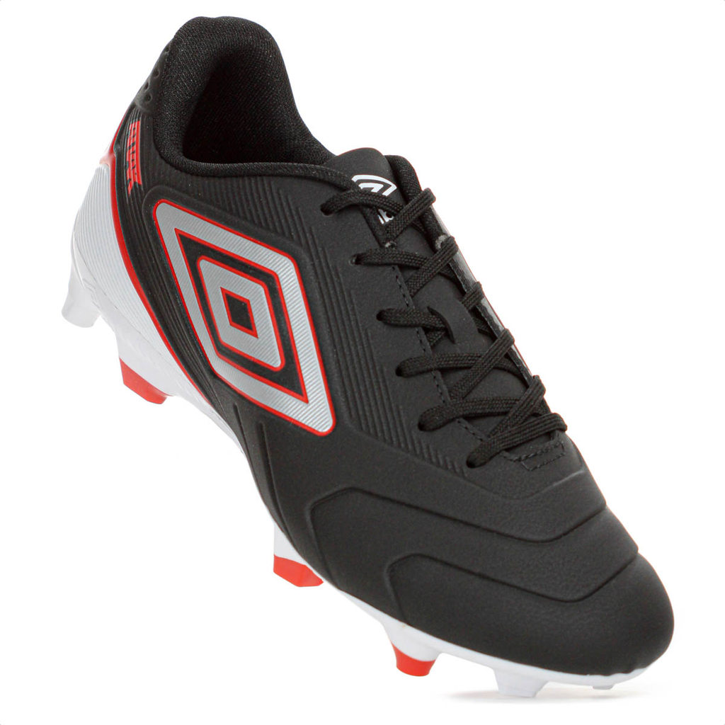 Chuteira Umbro Campo Attak III Preto Cinza e Vermelho - Masculino