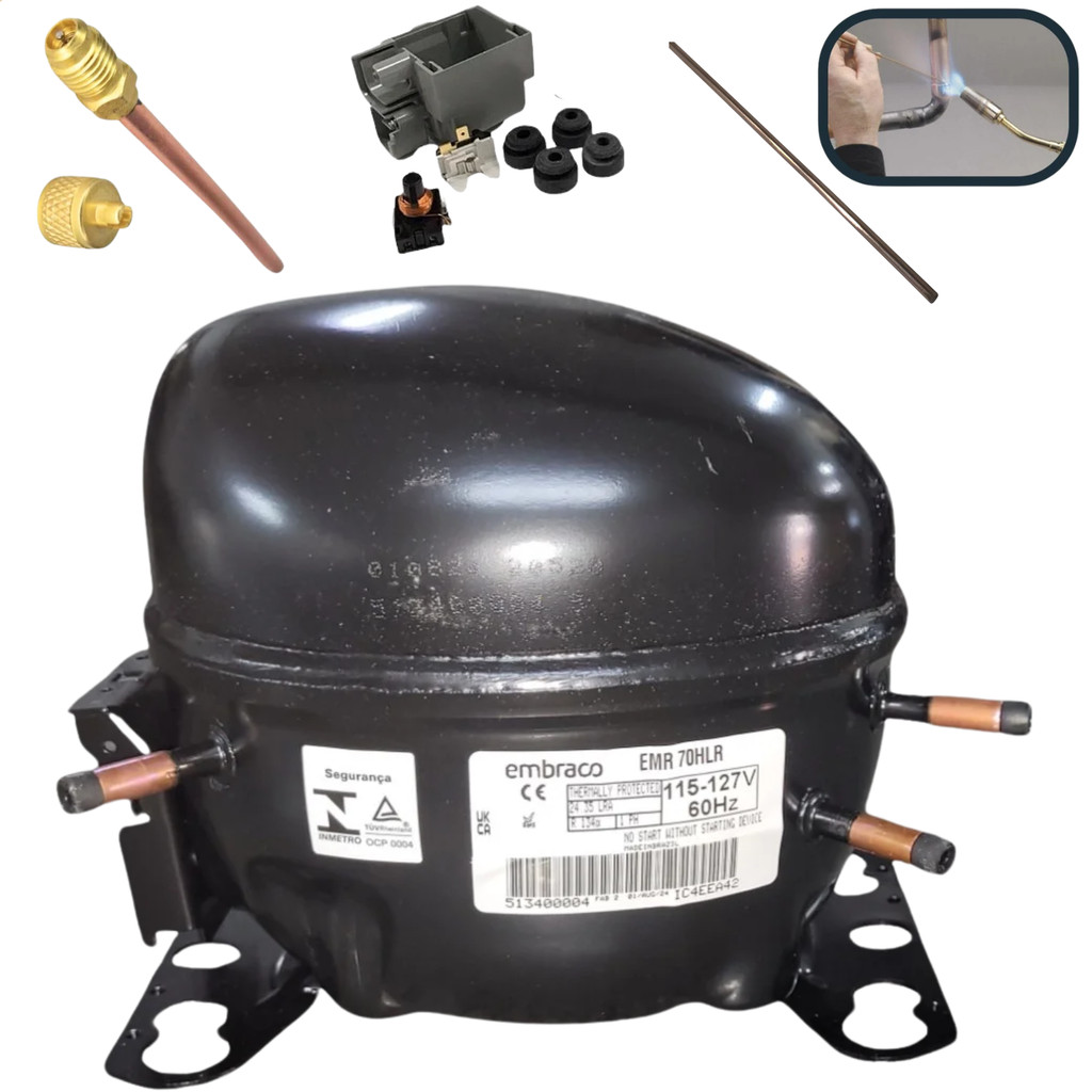 Compressor Original Brastemp Consul Coquinho R134a 1/5 110v EMR70HLR DF50 DF56 BRM43 BRG43 BRD36