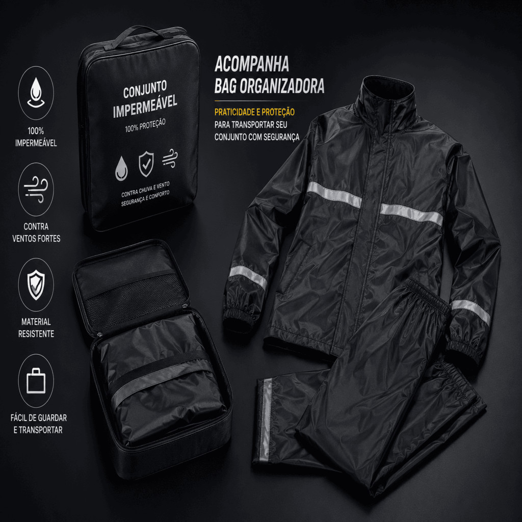 Conjunto Capa de Chuva Motoqueiro Impermeável Calça e Jaqueta