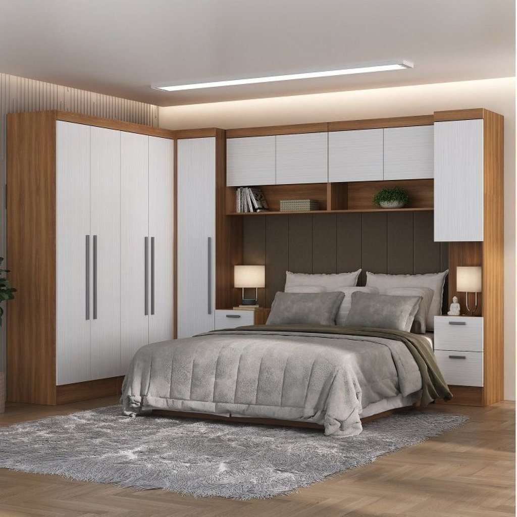 Guarda-Roupa Modulado 10 Portas 8 Gavetas 7 Peças Viena Yescasa Branco/Nogal Branco/Nogal