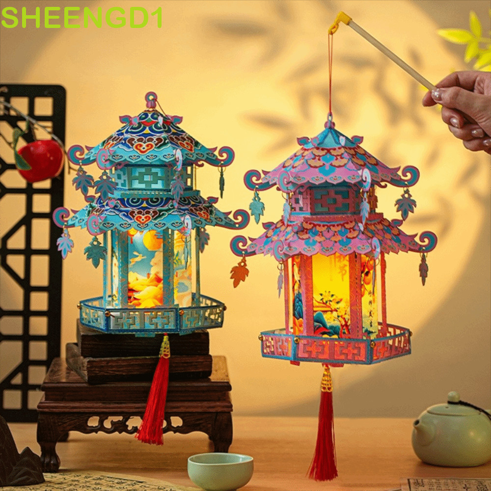 SHEENGD1 Lanterna Do Festival Meio Outono , Kit De Material De DIY Luminosa Em Forma De Pavilhão , Estilo Antigo