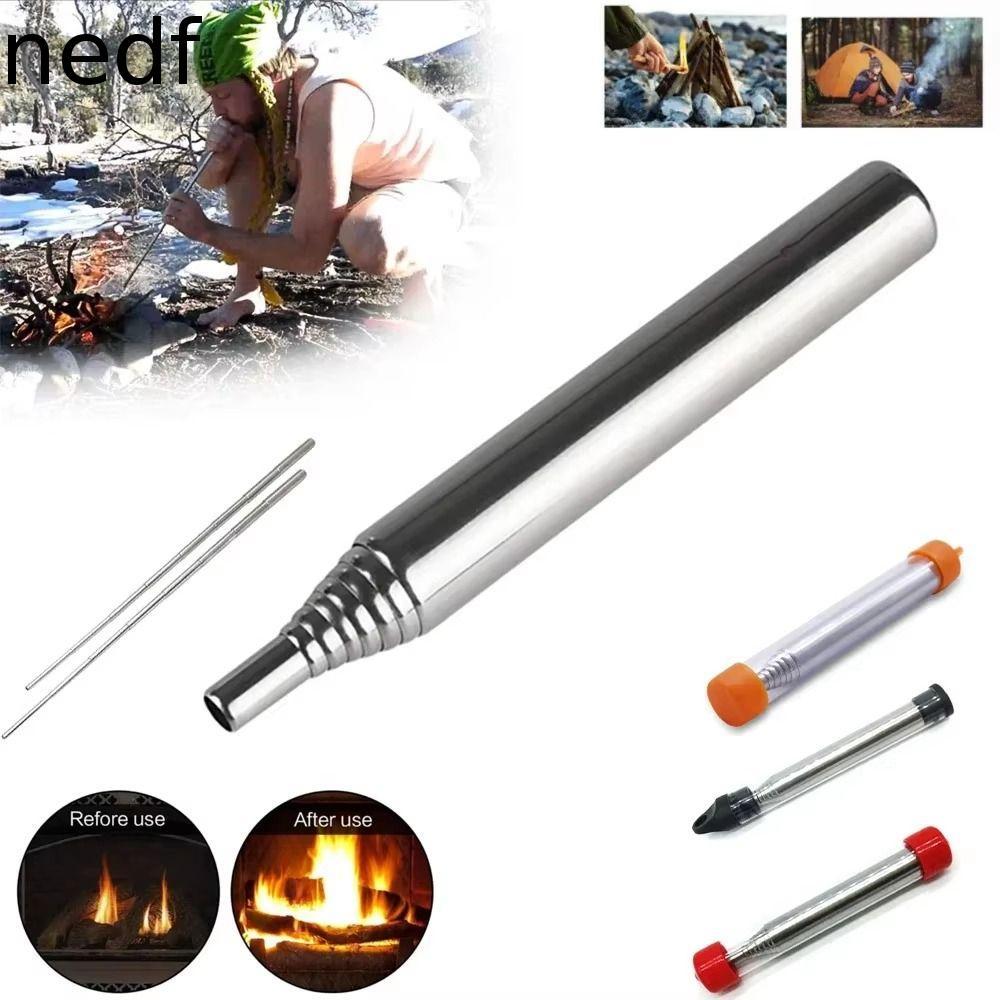 Tubo De Sopro De Fogo NEDFS , Telescópico Portátil Para Soprador , Fole De Bolso De Aço Inoxidável À Prova De Vento