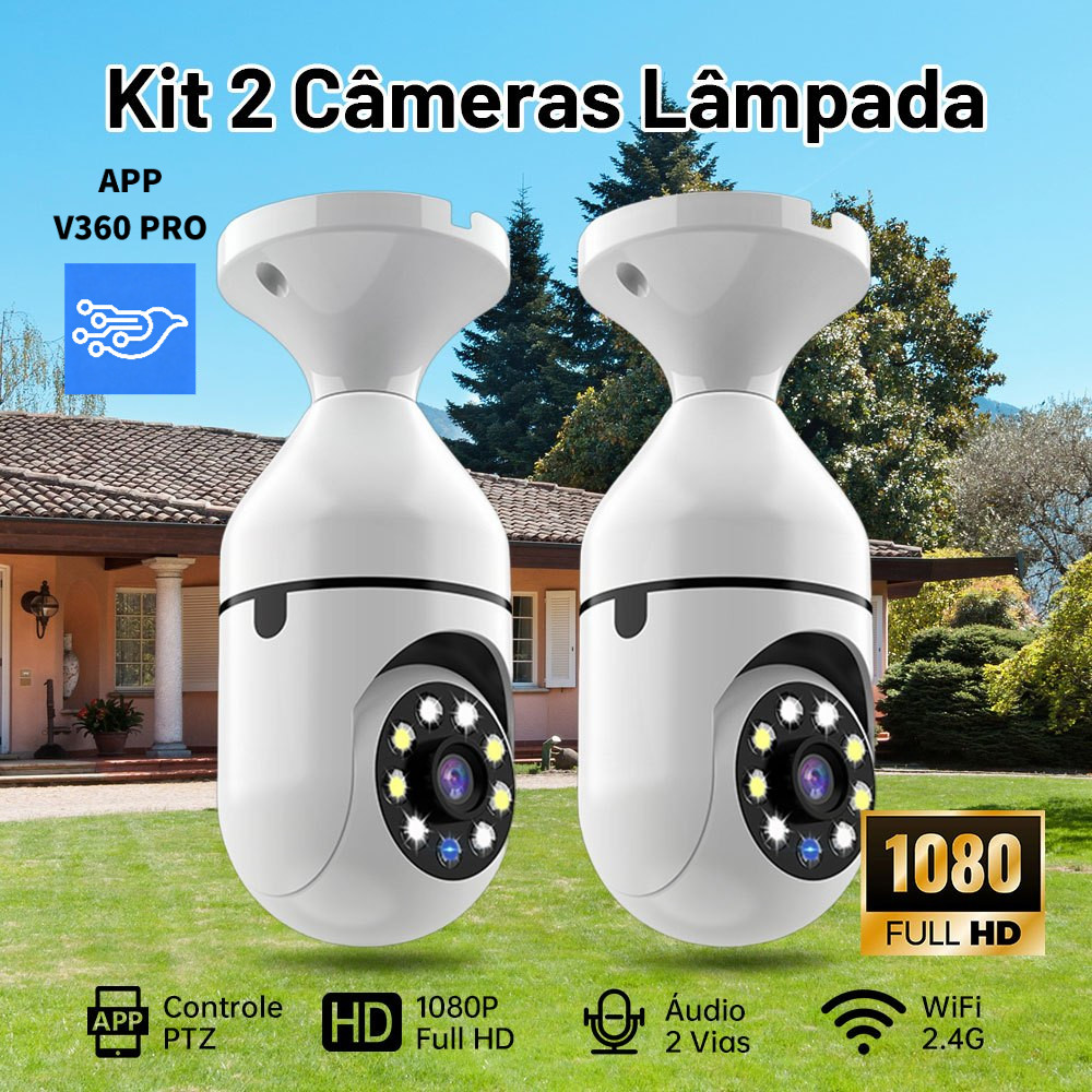 2 Unidades V360 PRO E27 Câmeras De Lâmpada 360 De Segurança Wi-Fi ° Visão Noturna À Prova D'água