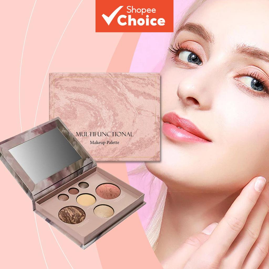 Paleta de Maquiagem Multifuncional - Conjunto Compacto All-in-One para Sombra, Blush, Contorno e Iluminador, Kit