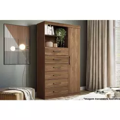 Cômoda de Quarto Marabá 1.6 c/ 1 Porta 2 Nichos e 6 Gavetas Jatoba/Ebano - Santos Andirá
